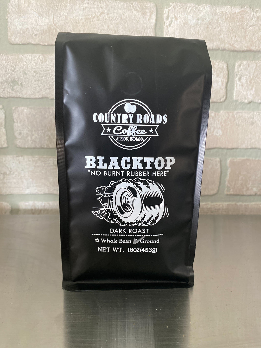 This is an image of our dark roast called Blacktop. No burnt rubber here